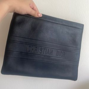 Christian Dior Black leather stripe pouch